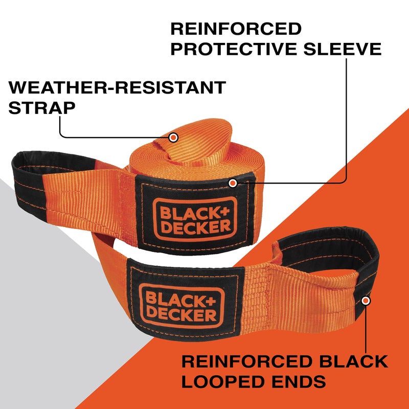 BLACK+DECKER BD1003 Black/Orange 4"" x 30' Recovery Strap - Heavy-Duty (20 000 lb Break Strength) for Emergency Off-Road 4x4 Towing - Image 2